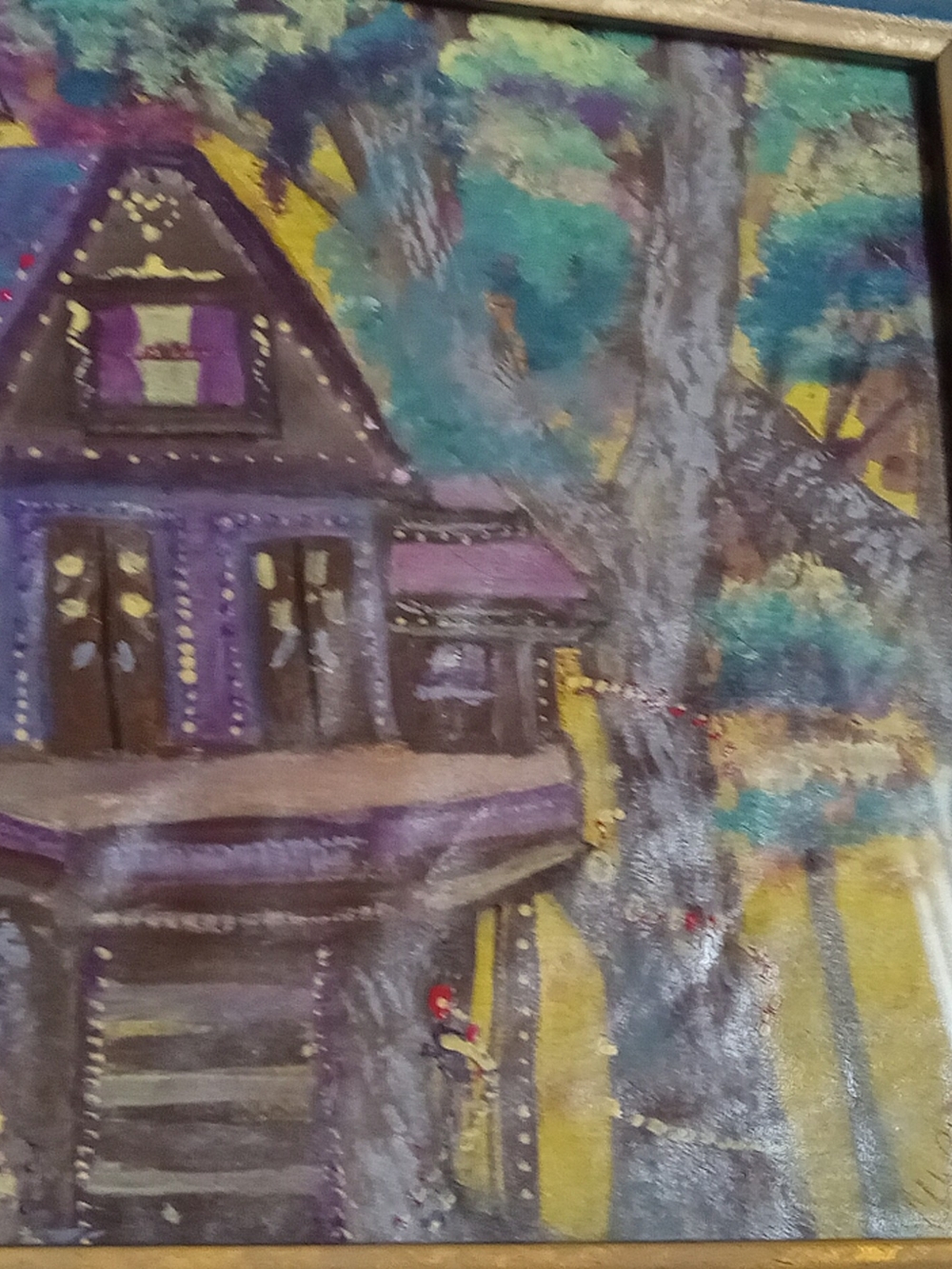 Hand-Painted Purple Treehouse Wall Art